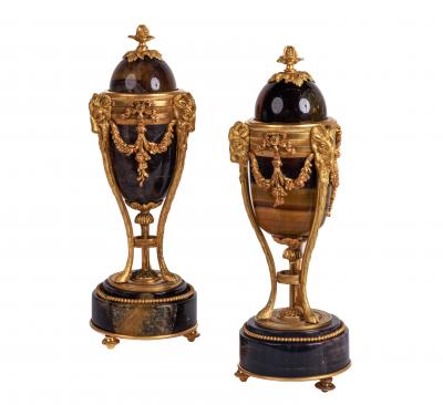 A Rare Pair of French Ormolu Mounted Blue John Vases Candlesticks C 1870