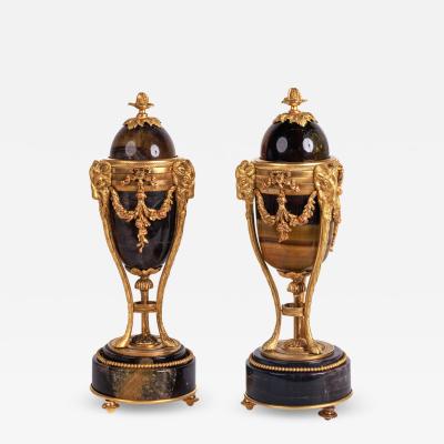 A Rare Pair of French Ormolu Mounted Blue John Vases Candlesticks C 1870