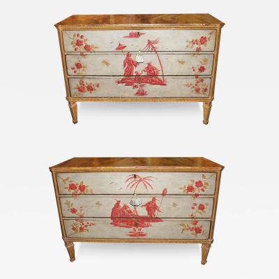 A Rare Pair of Important 18th Century Venetian Polychrome Commodes