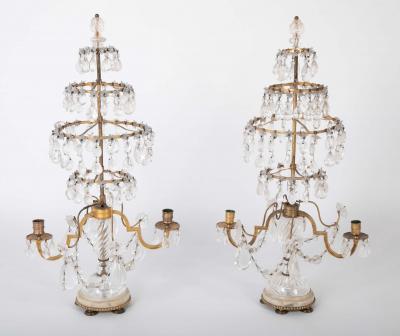 A Rare Pair of Swedish Rock Crystal Crystal Candelabra