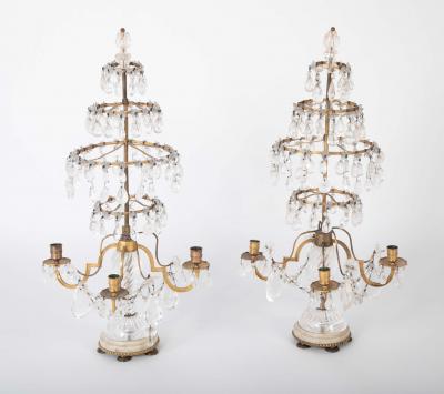A Rare Pair of Swedish Rock Crystal Crystal Candelabra
