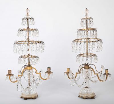 A Rare Pair of Swedish Rock Crystal Crystal Candelabra