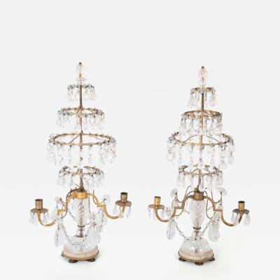 A Rare Pair of Swedish Rock Crystal Crystal Candelabra