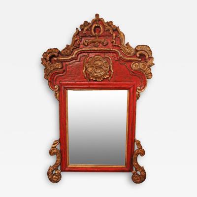 A Rare Portuguese Red Lacquer and Giltwood Mirror