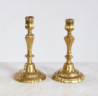 A Rare Set of Four Louis XIV Brass Candlesticks c 1690