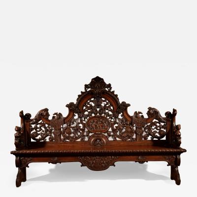 A Rare Very Decorative Oak Hall Bench 