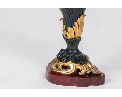 A Rare and Exquisite Pair of Ormolu Mounted Bloodstone Two Light Candlesticks