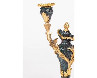 A Rare and Exquisite Pair of Ormolu Mounted Bloodstone Two Light Candlesticks
