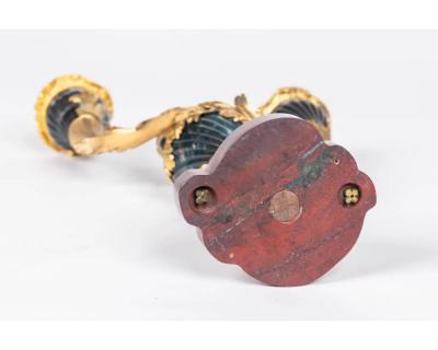 A Rare and Exquisite Pair of Ormolu Mounted Bloodstone Two Light Candlesticks