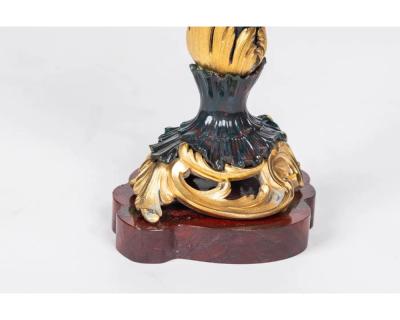 A Rare and Exquisite Pair of Ormolu Mounted Bloodstone Two Light Candlesticks