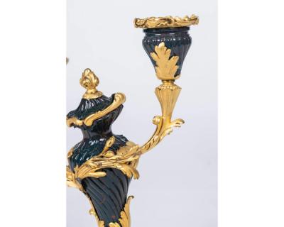 A Rare and Exquisite Pair of Ormolu Mounted Bloodstone Two Light Candlesticks