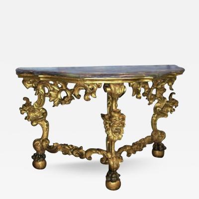 A Rare and Fine 18th Century Italian Giltwood Marble Top Console