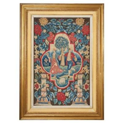 A Rare and Vibrant Framed 18th Century George II Needlework Picture Circa 1730