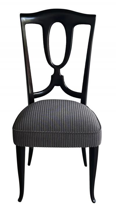 A Refined Pair of Italian 1950s Black Lacquered Side Desk Chairs