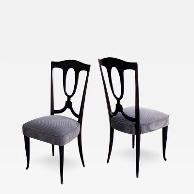 A Refined Pair of Italian 1950s Black Lacquered Side Desk Chairs