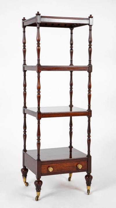 A Regency Four Tier Etagere with Rare Lotus Carved Legs