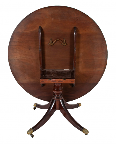A Regency Mahogany Satinwood Banded Tilt Top Center Table