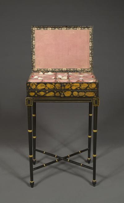 A Regency Penwork Casket Decorated With Depictions Of Seashells
