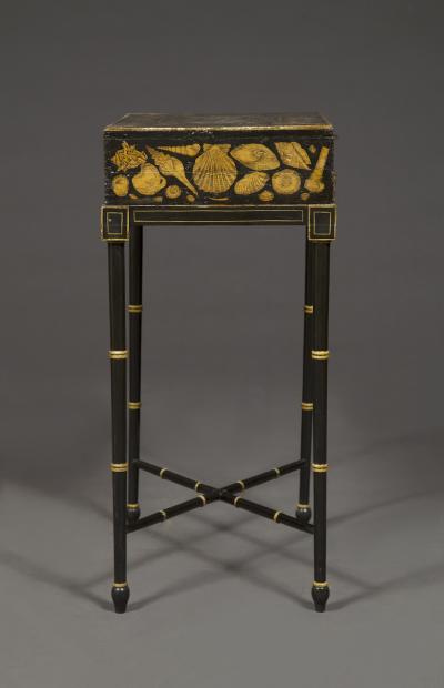 A Regency Penwork Casket Decorated With Depictions Of Seashells