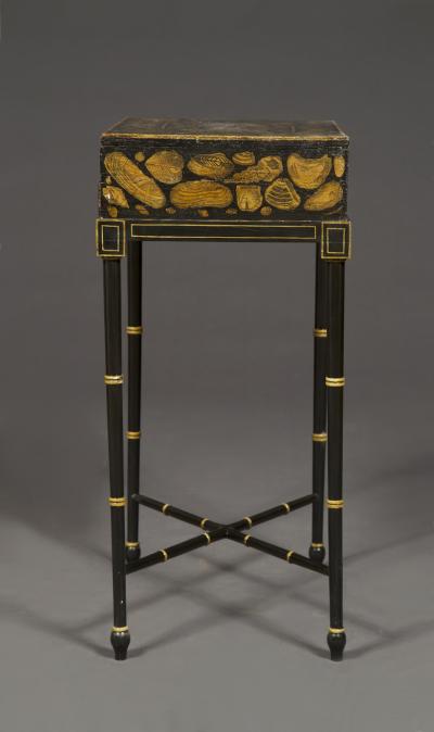 A Regency Penwork Casket Decorated With Depictions Of Seashells