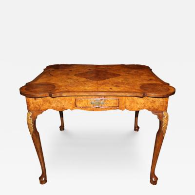 A Remarkable 18th Century English Burl Walnut Games Table