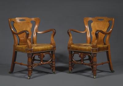 A Remarkable Pair of Mahogany Library Armchairs of Large Scale