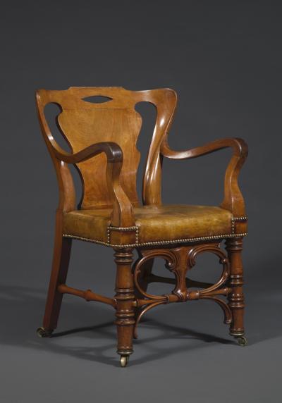 A Remarkable Pair of Mahogany Library Armchairs of Large Scale