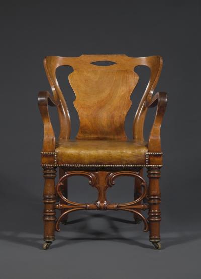 A Remarkable Pair of Mahogany Library Armchairs of Large Scale
