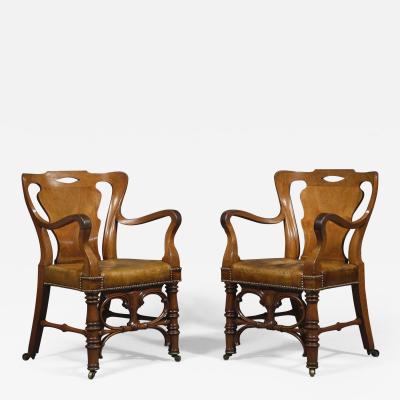 A Remarkable Pair of Mahogany Library Armchairs of Large Scale