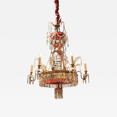 A Russian 19th Century Gilt Bronze Clear and Red Glass Six Light Chandelier