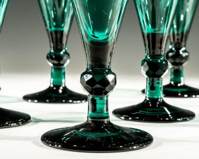A SET OF ELEVEN GREEN WINE GLASSES