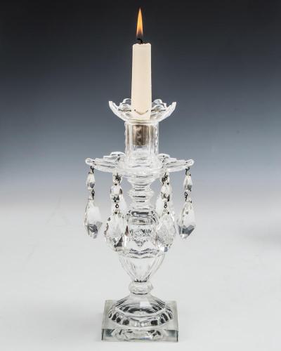 A SET OF FOUR CUT GLASS SLIPOVER CANDLESTICKS IN 18TH CENTURY STYLE