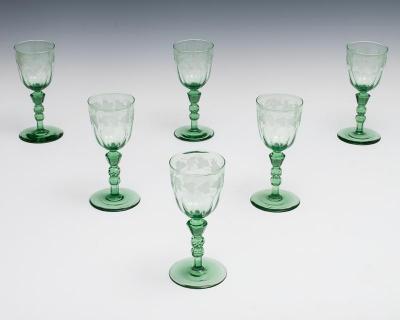 A SET OF SIX EARLY VICTORIAN CUT ENGRAVED WINE GLASSES