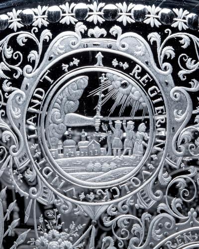 A SILESIAN ENGRAVED SCREW TOP GOBLET COVER OF MARIA THERESA OF BOHEMIA