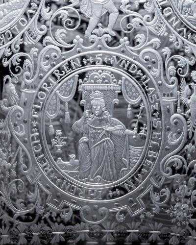 A SILESIAN ENGRAVED SCREW TOP GOBLET COVER OF MARIA THERESA OF BOHEMIA