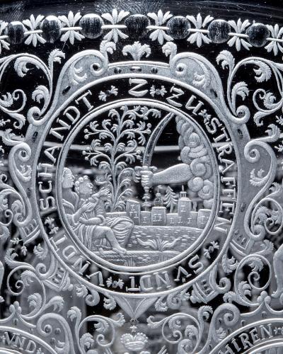A SILESIAN ENGRAVED SCREW TOP GOBLET COVER OF MARIA THERESA OF BOHEMIA