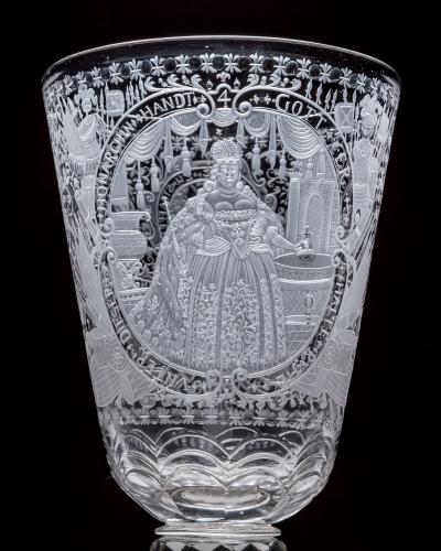 A SILESIAN ENGRAVED SCREW TOP GOBLET COVER OF MARIA THERESA OF BOHEMIA