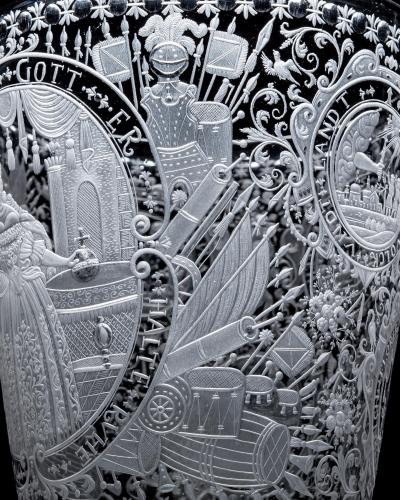 A SILESIAN ENGRAVED SCREW TOP GOBLET COVER OF MARIA THERESA OF BOHEMIA