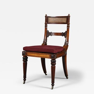 A SUPERB SET OF SIX REGENCY CARVED MAHOGANY SIDE CHAIRS