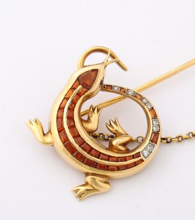 A Salamander Jabot Pin Pendant with Madeira Citrines and Diamonds