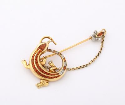 A Salamander Jabot Pin Pendant with Madeira Citrines and Diamonds