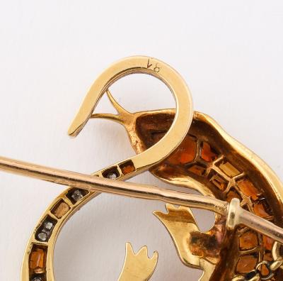 A Salamander Jabot Pin Pendant with Madeira Citrines and Diamonds