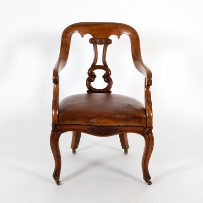 A Sculptural Carved Open Arm Lyre Back Armchair English Circa 1850 