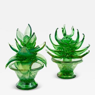 A Set Of 2 Murano Pianta Grassa Sculptures Contemporary