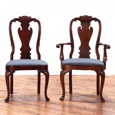 A Set of 10 Queen Anne Style Mahogany Dining Chairs by Councill c 1985 