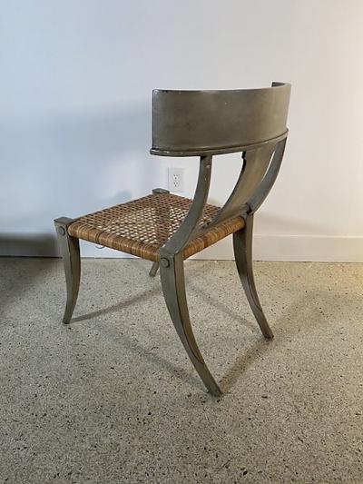 A Set of 4 Swedish Neoclassic Grey Painted and Rush Seat Klismos Chairs