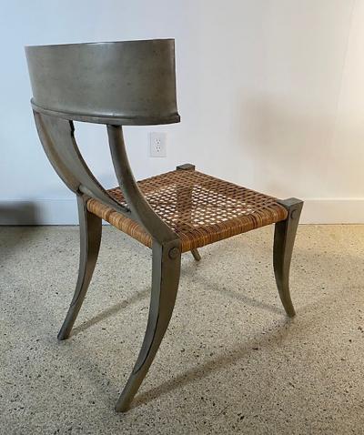 A Set of 4 Swedish Neoclassic Grey Painted and Rush Seat Klismos Chairs