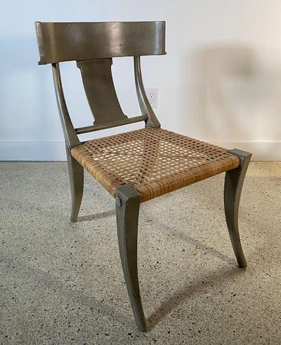 A Set of 4 Swedish Neoclassic Grey Painted and Rush Seat Klismos Chairs