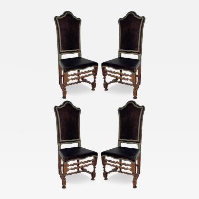 A Set of Four 17th Century Italian Baroque Walnut Side Chairs