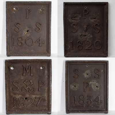 A Set of Four English Lead Parish Boundary Plaques Marked Dated